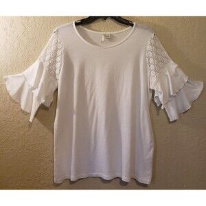 Est. 1946 White Crochet Tunic Cotton Modal Ruffled Sleeves Sz Small